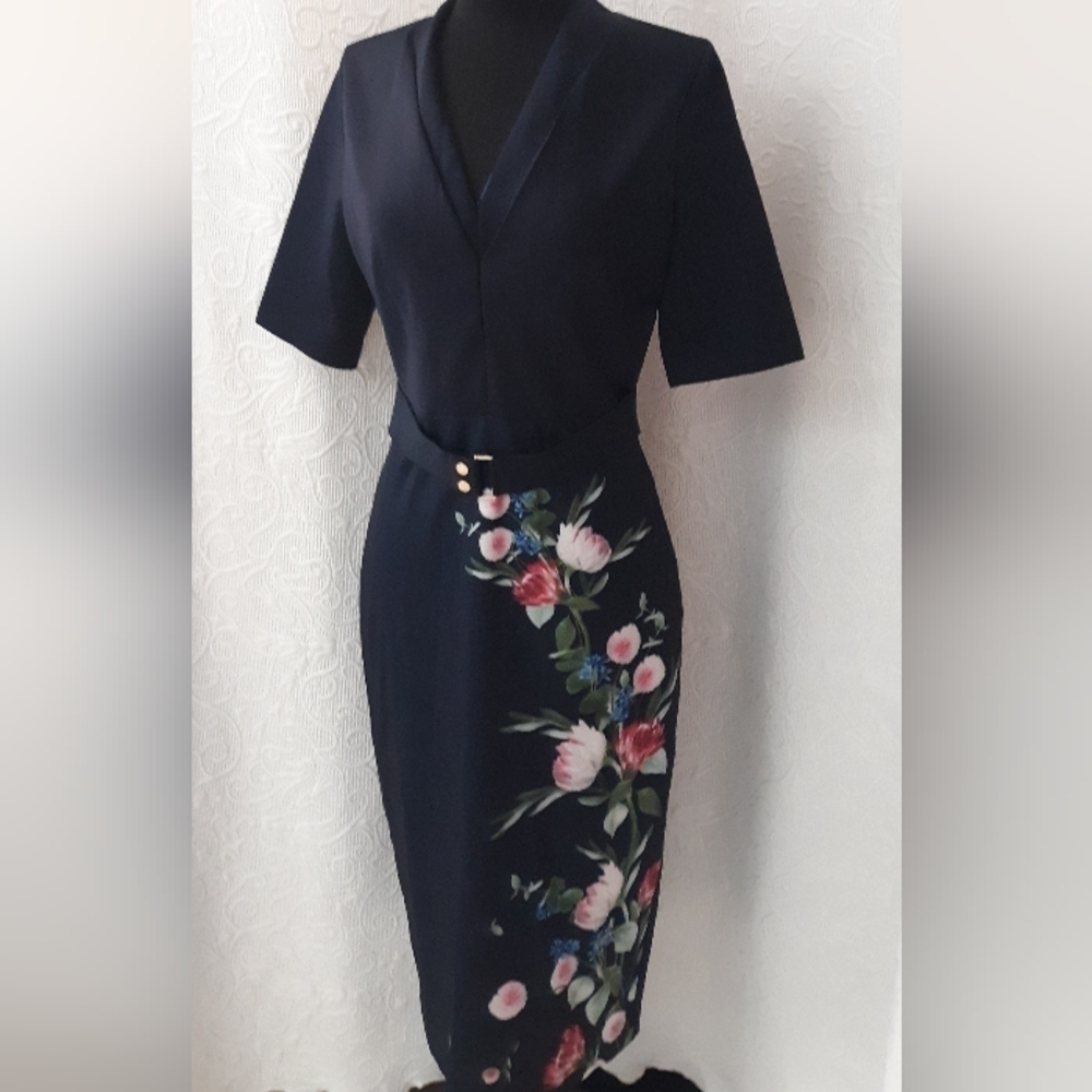 Ted Baker Nora Fantasia Dark floral Midi Dress S2 - Picture 5 of 12